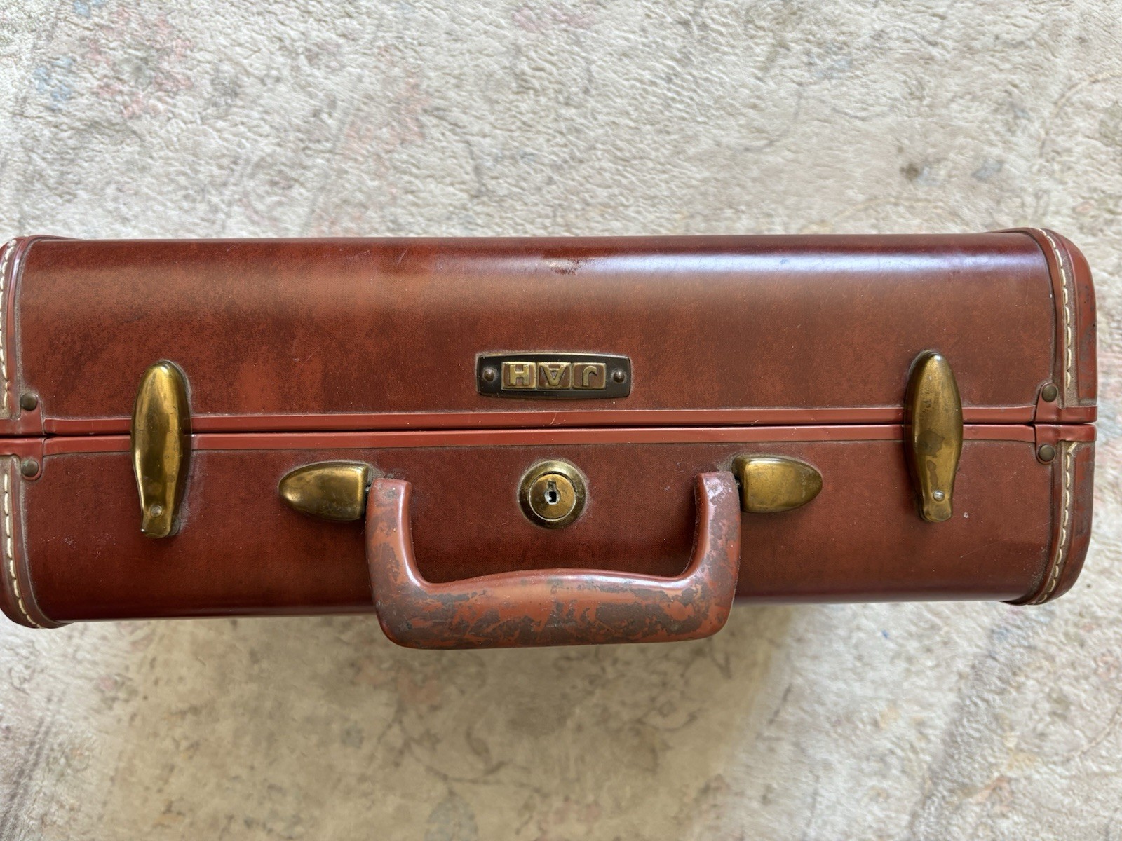 VTG Samsonite Hard Luggage Shwayder Bros Denver Detroit Brown 15” X 10” Brass