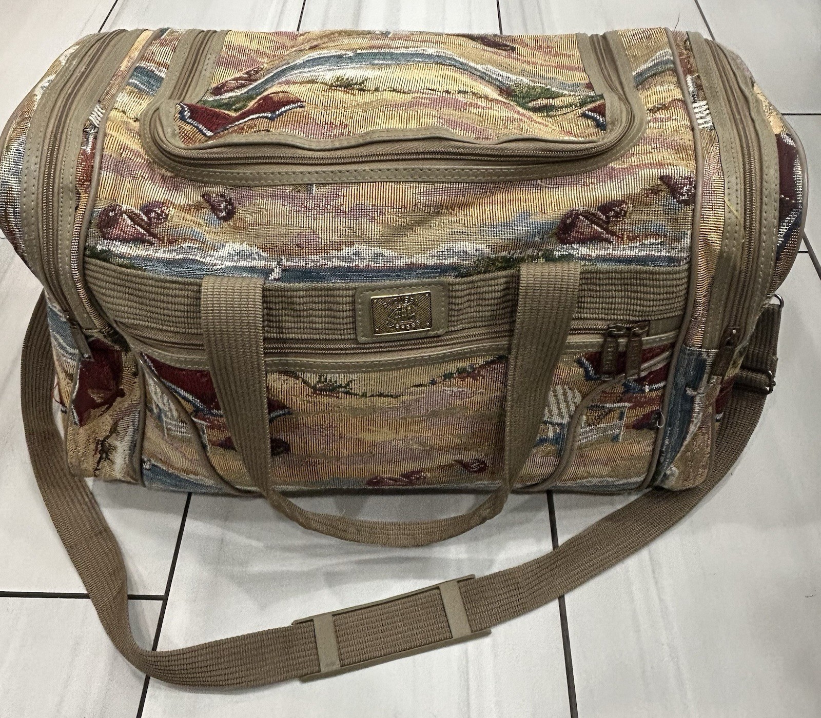 Vintage Pioneer Express Tapestry Bag – Beach Scene/Coastal Nautical Tote Large