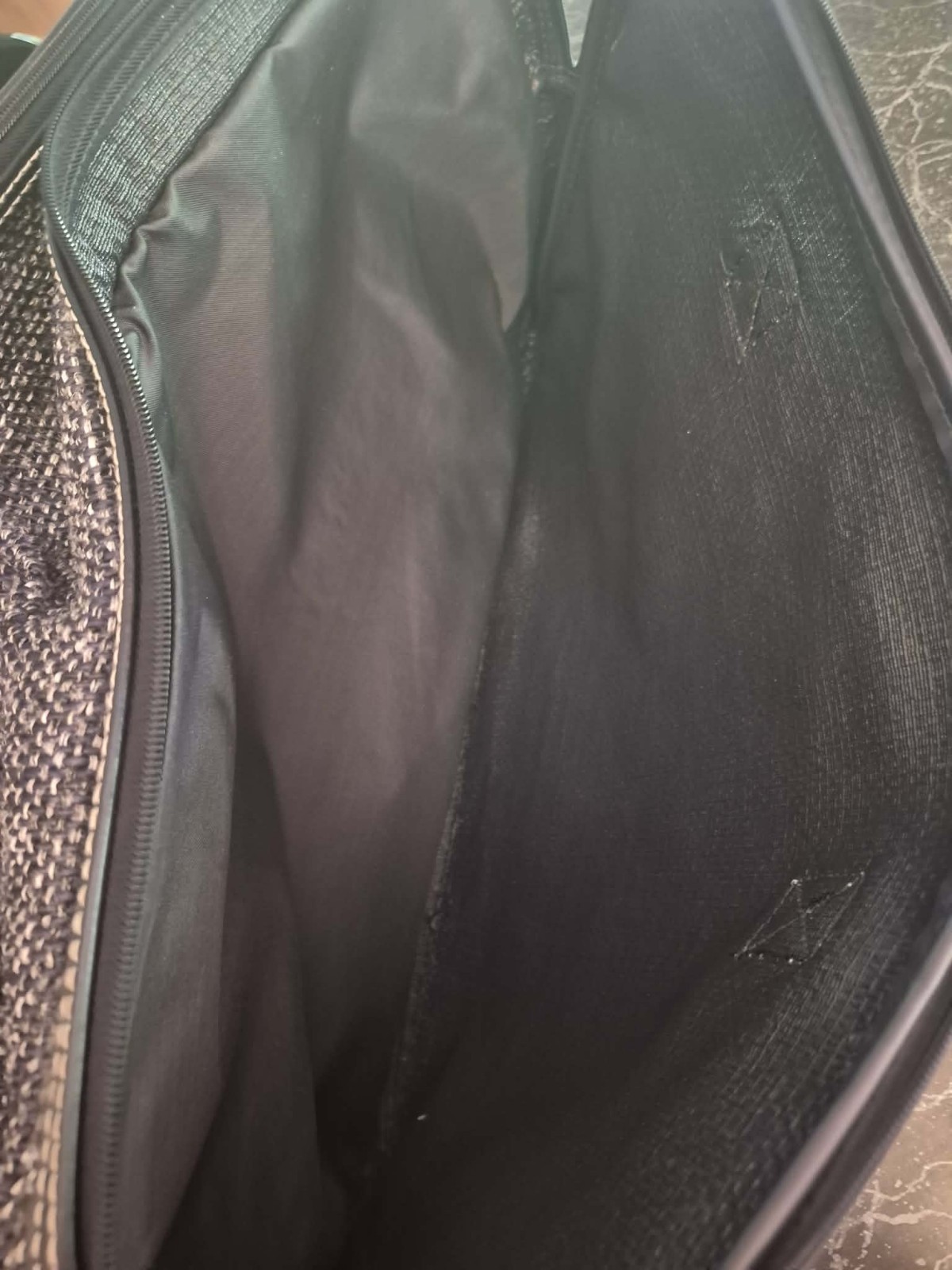 Vtg Jaguar Brand Travel Bag Gray And Black Tweed Fabric Faux Leather Trim
