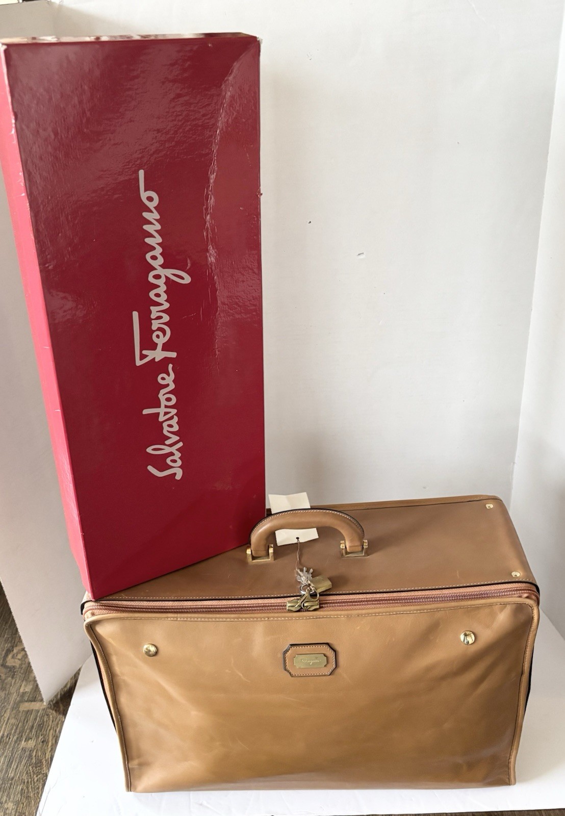 Salvatore Ferragamo All Leather Folding Suitcase or Storage Box NOS Unused