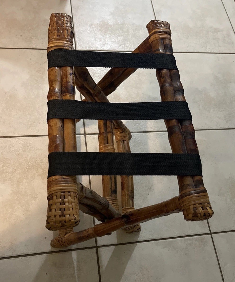 Chinoiserie Folding Bamboo/Rattin Luggage/Suitcase Rack FINE VINTAGE 21″x21″13″