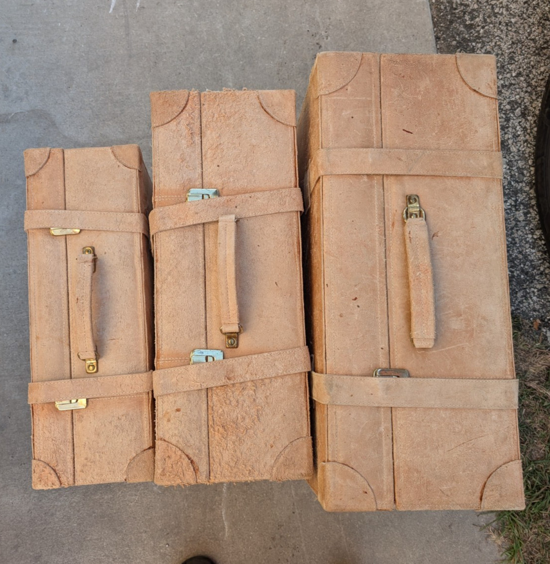 Set-3 Vintage/Antique Suede Leather Morocco Suitcases Luggage split leather