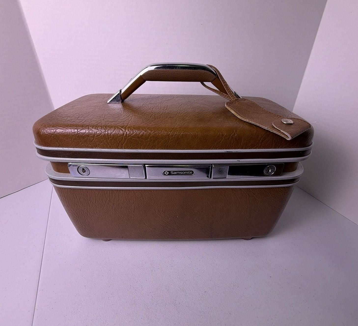 Vintage Samsonite Silhouette Brown Train Case Makeup Travel Luggage with Mirror