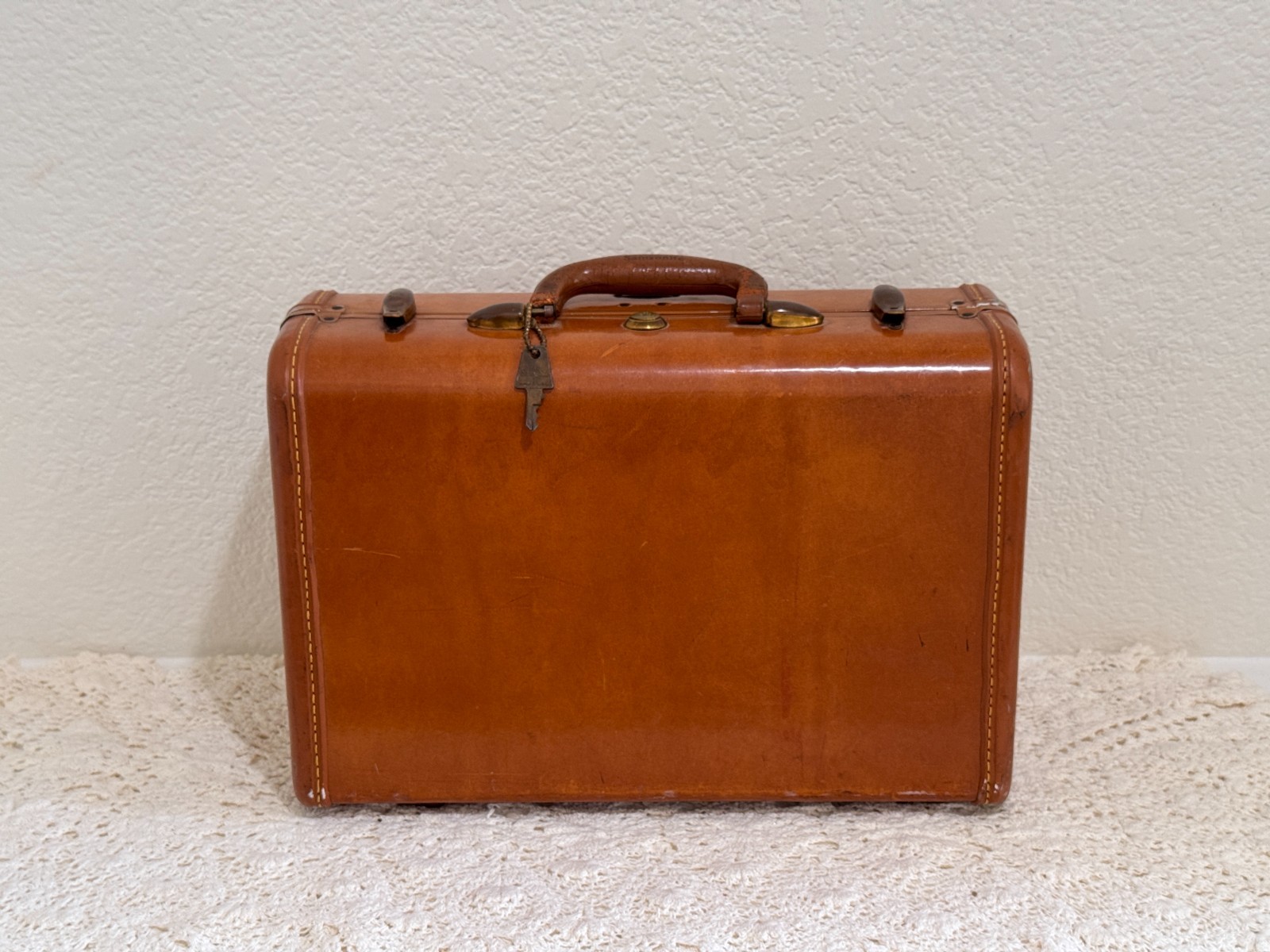 Vintage Samsonite Train Case Luggage Tan Brown Hard Shell w/ Key USA