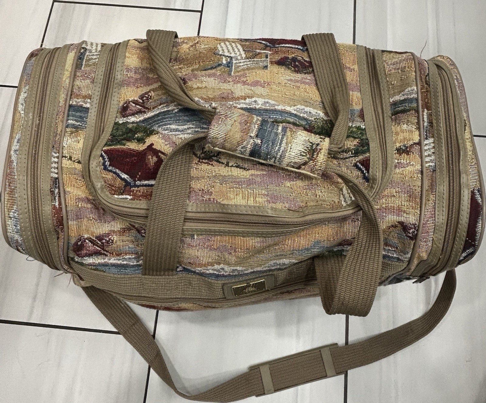 Vintage Pioneer Express Tapestry Bag – Beach Scene/Coastal Nautical Tote Large