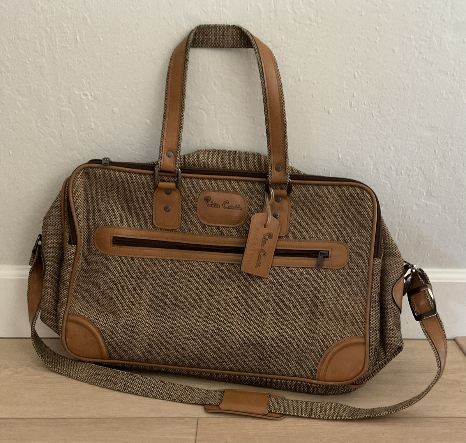 Vintage Pierre Cardin Brown Tweed Luggage/carry On. Shoulder, Multi Pocket