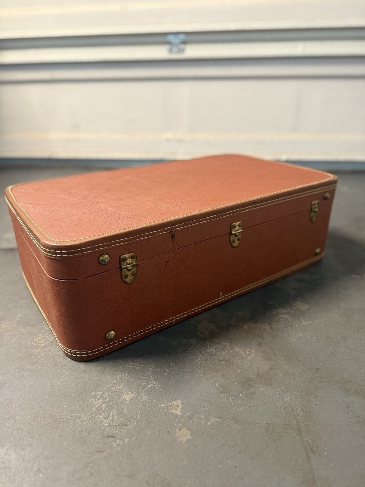 Retro 50s/60s Tan Leather Luggage w/ Luxury Satin Lined Interior
