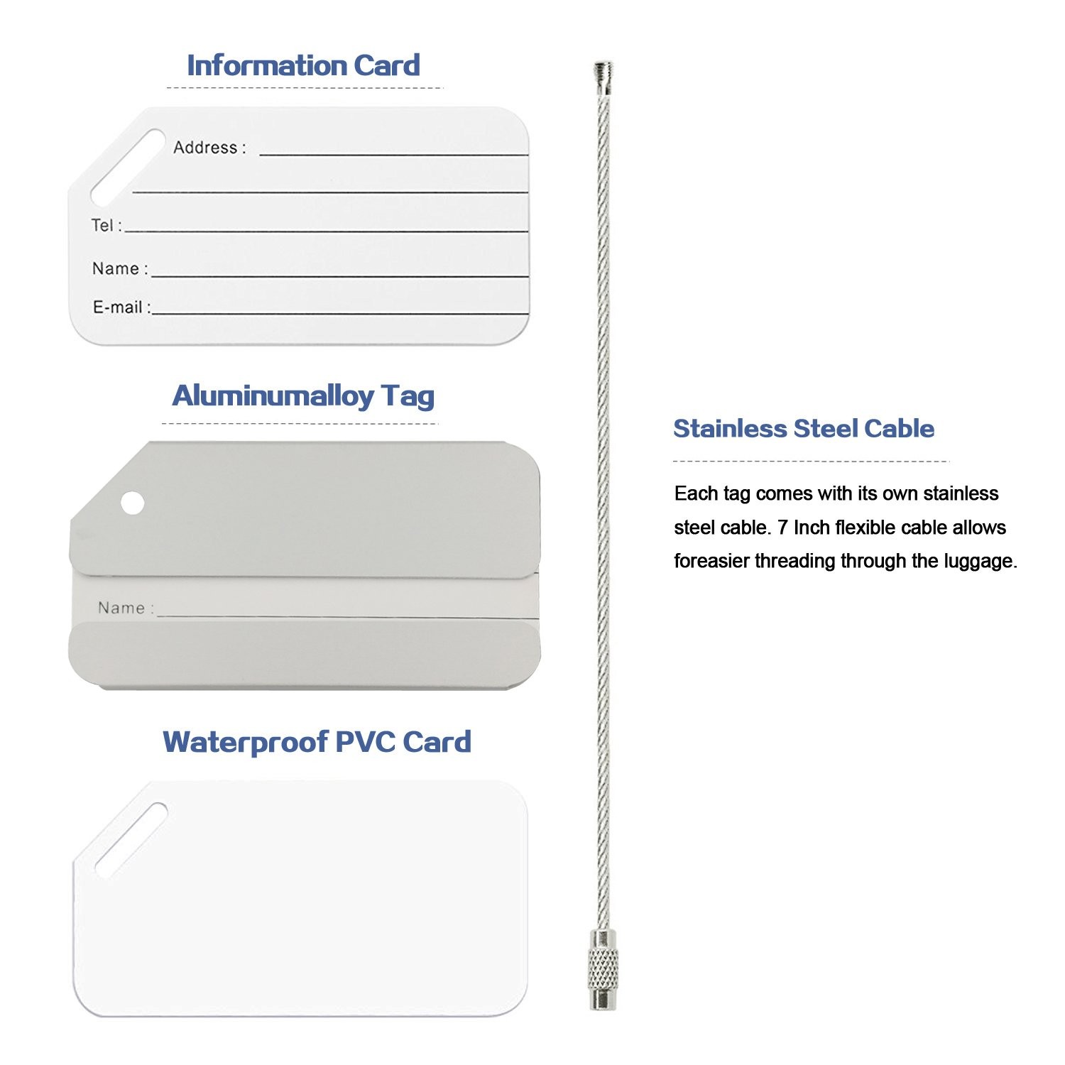 Aluminum Luggage Tags, Luggage Tag Holders for Travel Luggage Baggage Identifier