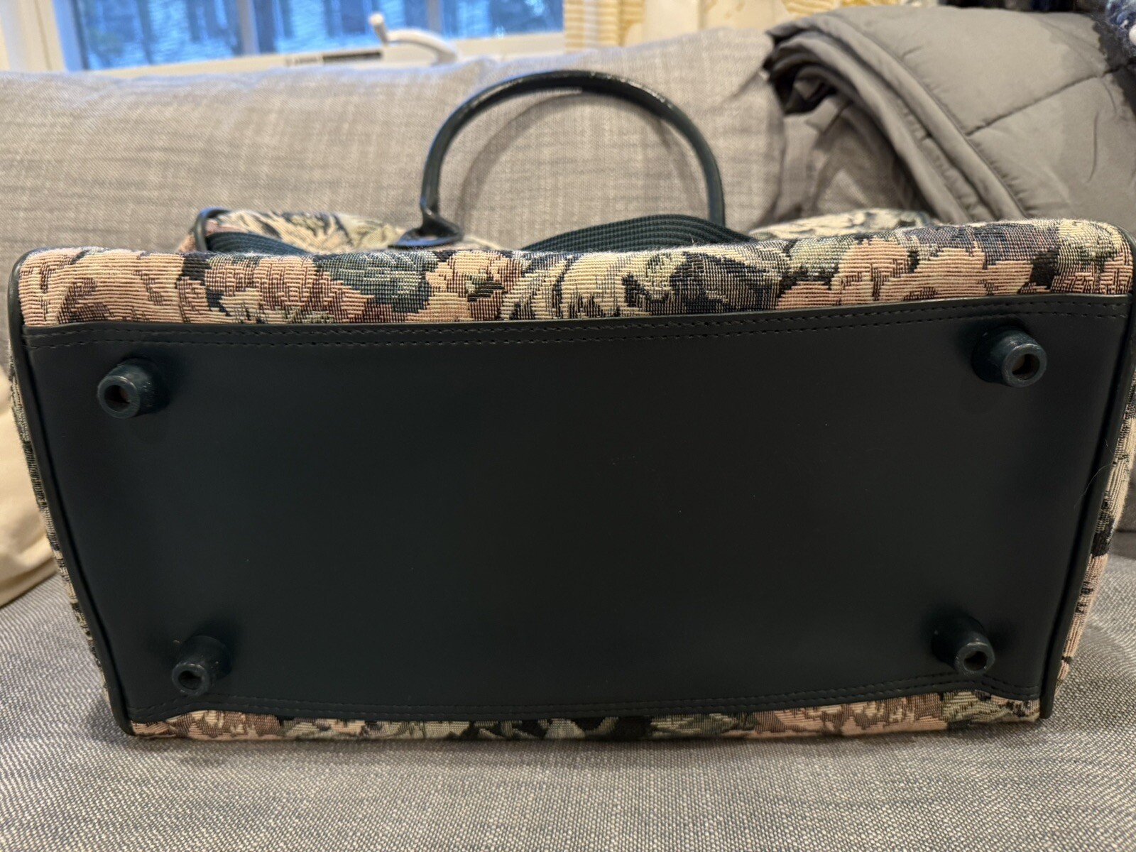 Vintage 80s American Flyer Luggage Floral Tapestry Overnight Bag Green Duffle