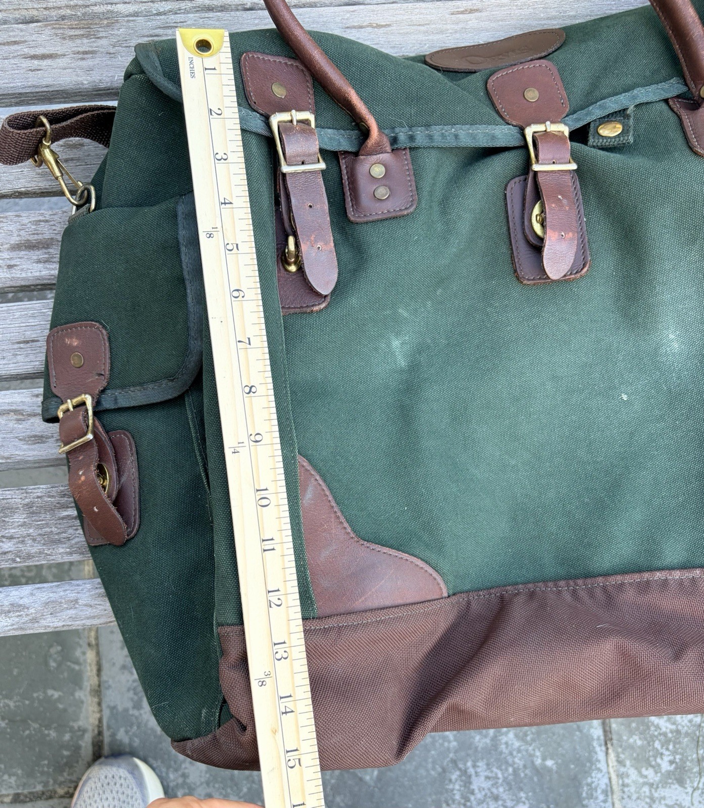 Vintage Orvis Battenkill Duffle Bag Green Canvas and Leather Large