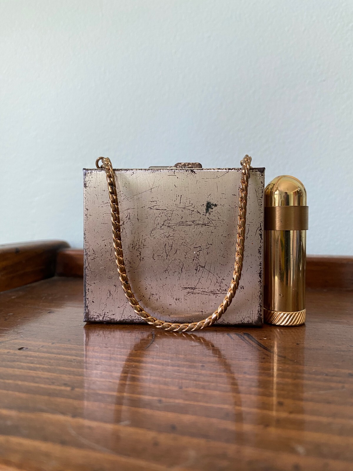 Vintage 1950s California Map Souvenir Gold Mini Makeup Vanity Case Minaudiere