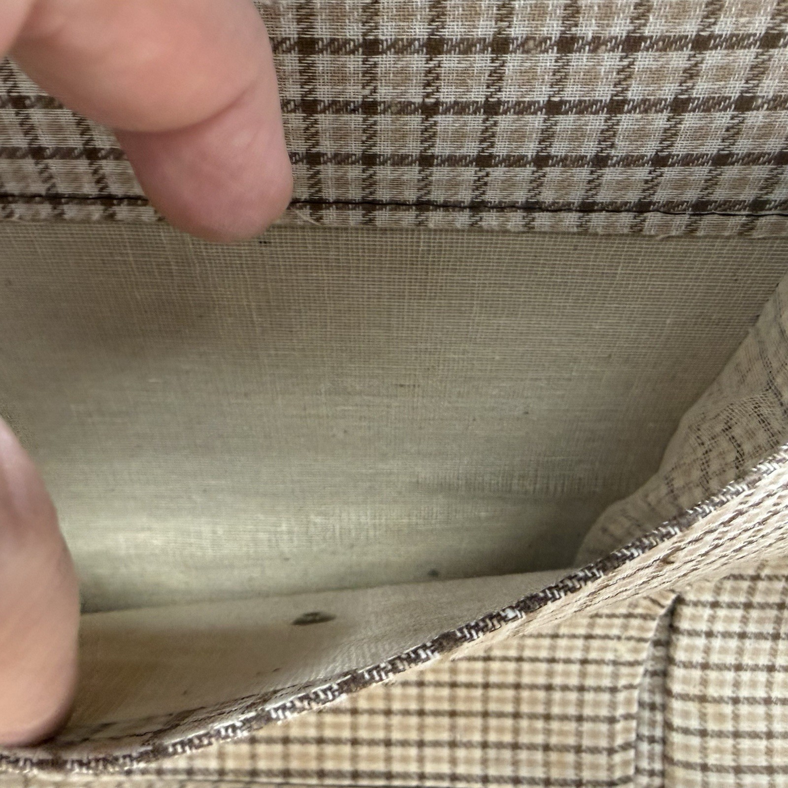 MCM Vtg Suitcase Brown Leather Brass Hardware Stitching 21X14x7 No Key