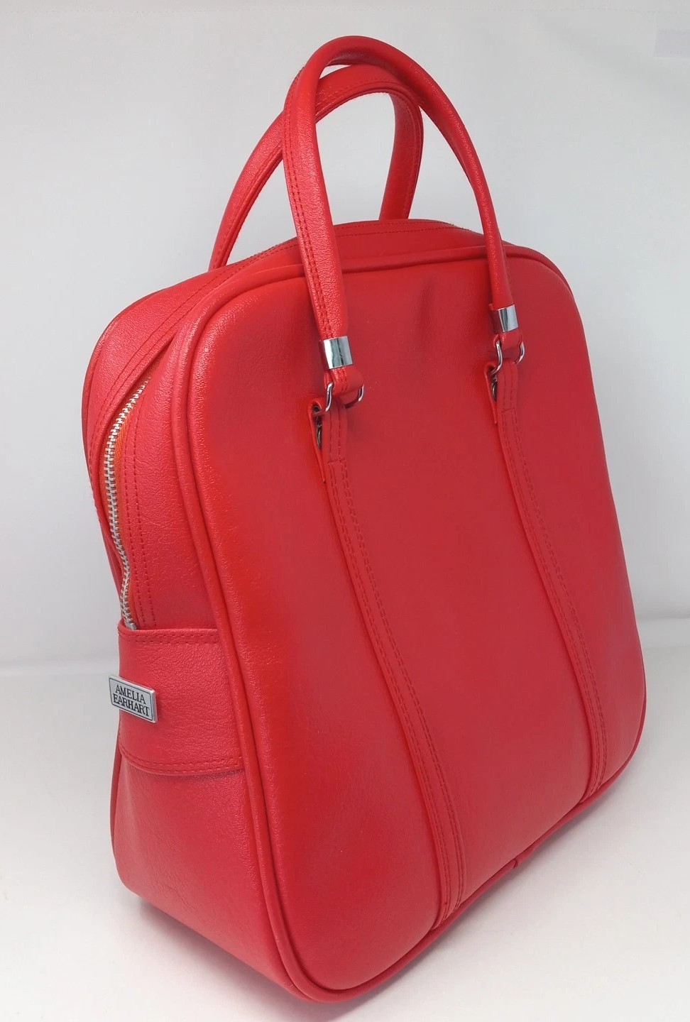Retro Vtg 70s Bag Travel Tote Overnight Carry On A. Earhart Red Vinyl Pocket