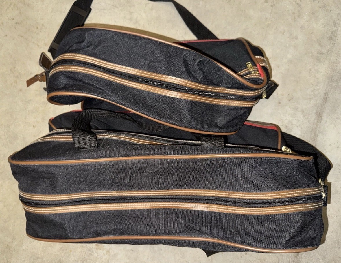 Jaguar Luggage Travel Bag Overnight Weekender Black With Brown Leather. 2 Pcs.