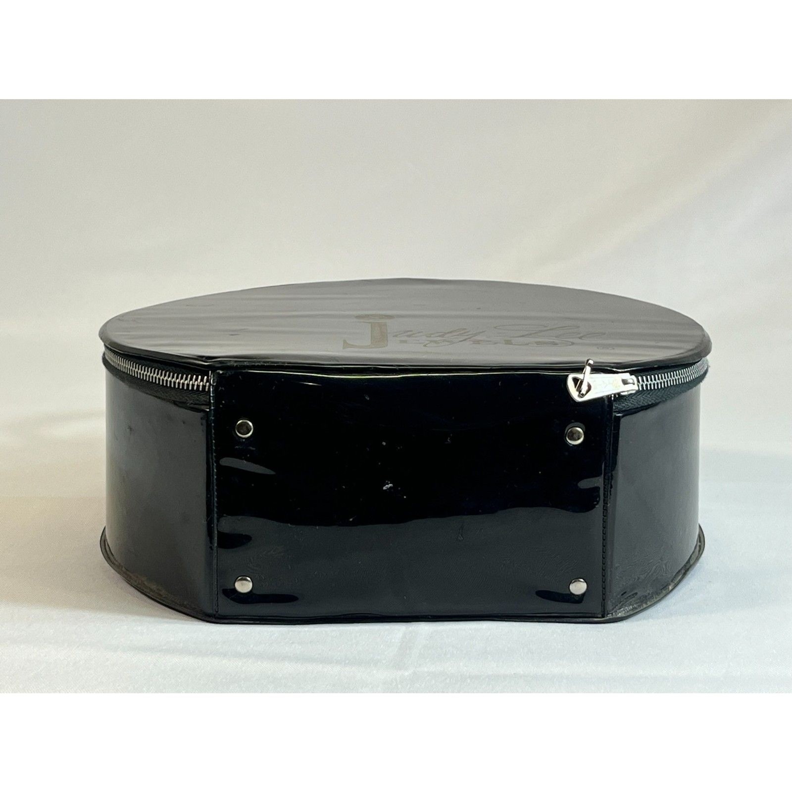 Vintage Judy Lee Jewels Black Patent Cosmetic Vanity Case Hat Box Mid Century