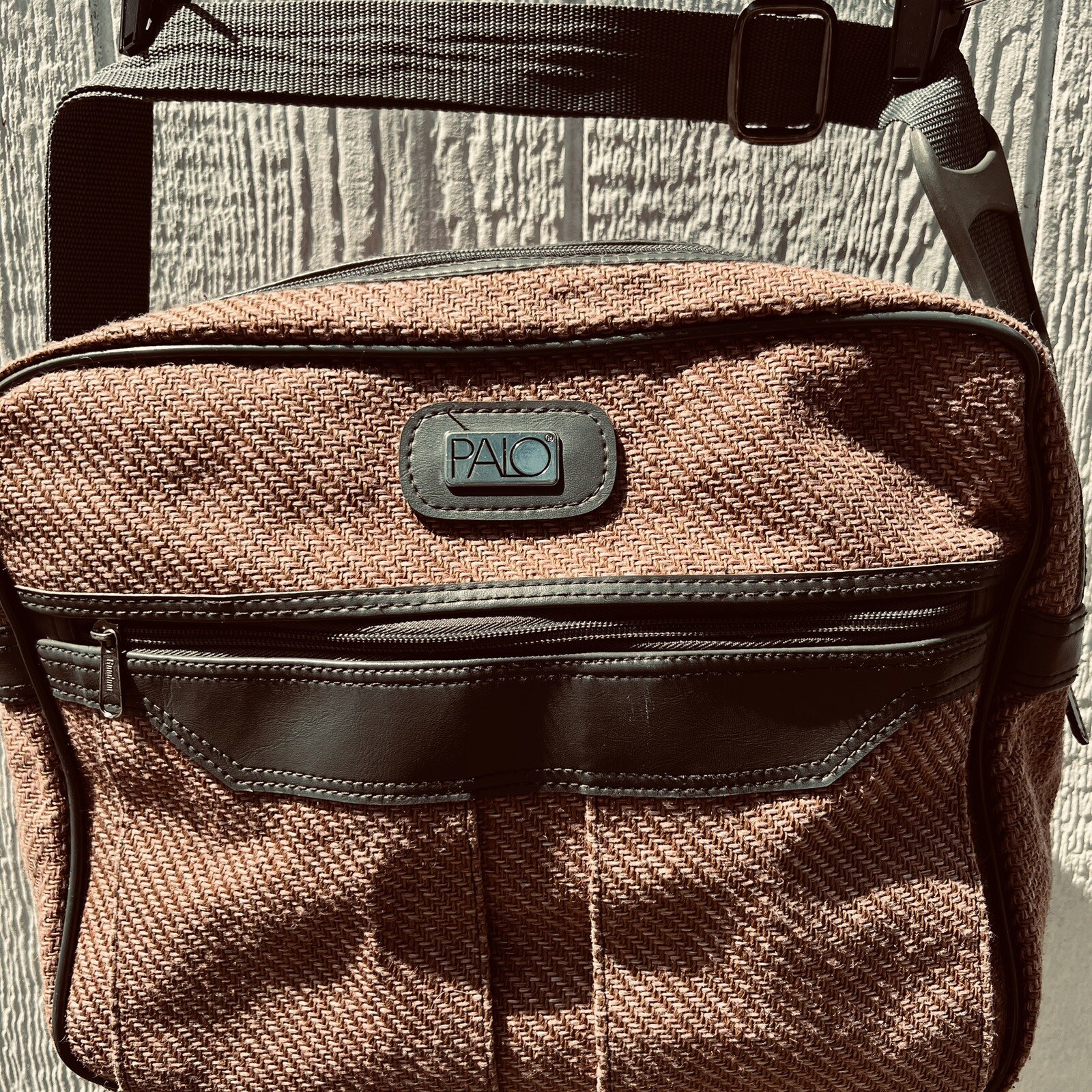 80s Palo Carry On Personal Vanity Luggage Piece Grey Leather Trimmed Pink Tweed