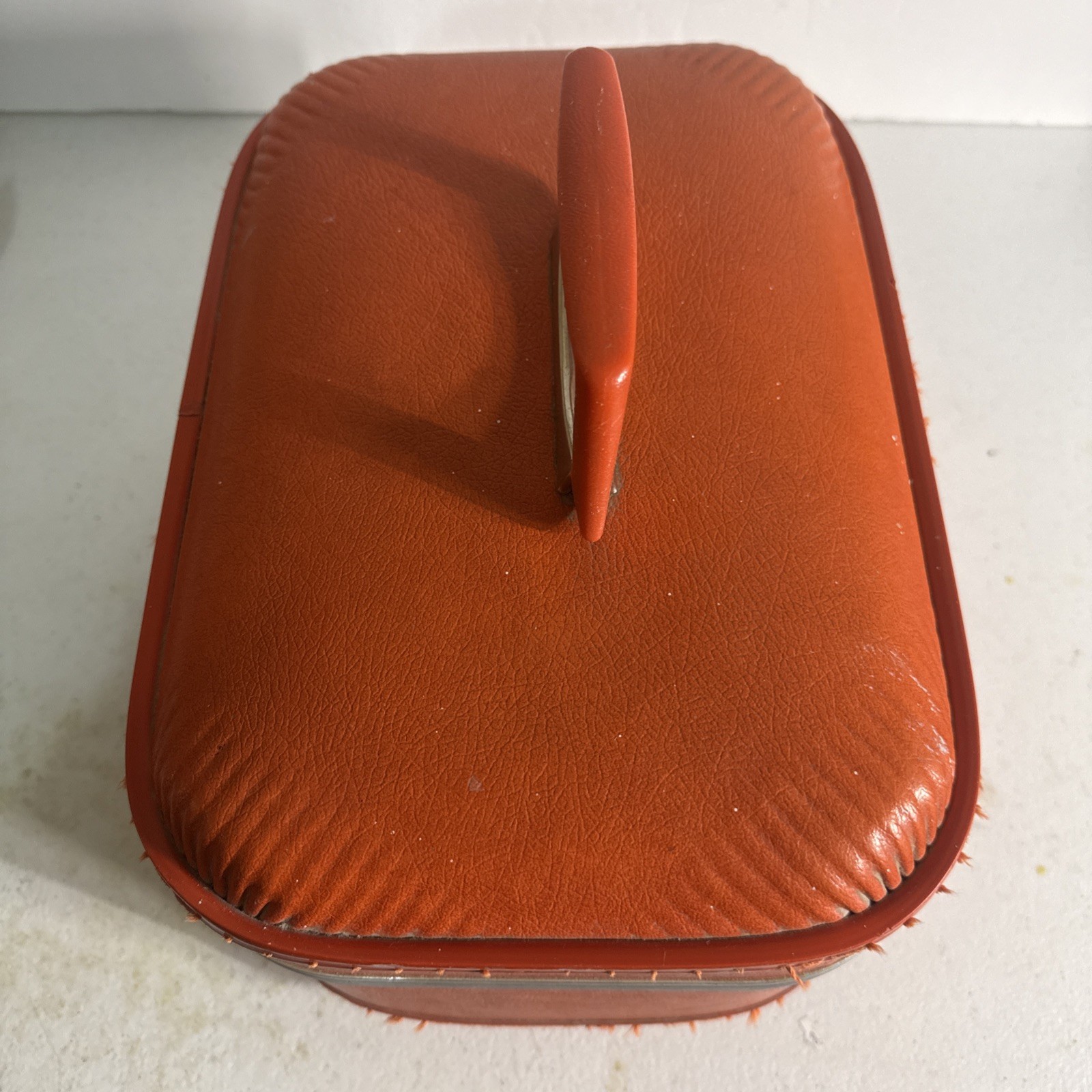 Vtg Orange Travel Luggage 13″ Long, 8″ Tall, 9″ Wide W/ Handle And Metal Feet