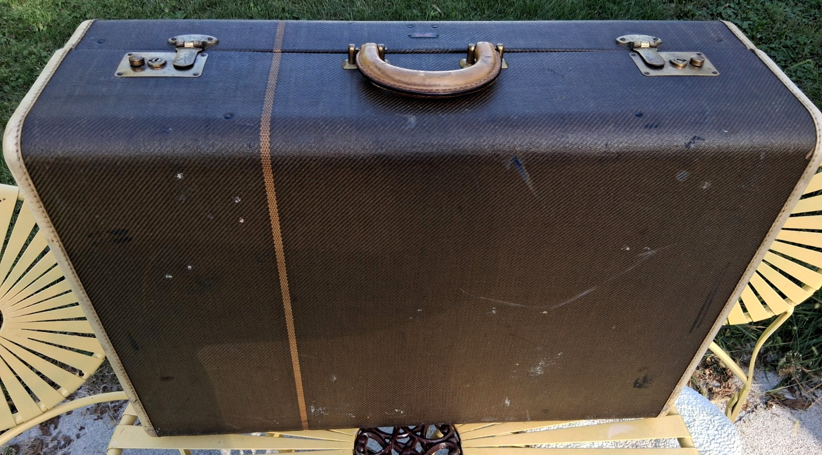 Antique Hartmann Skymate w/Leather Trim Hard Suitcase/Luggage w/Hangers RARE!