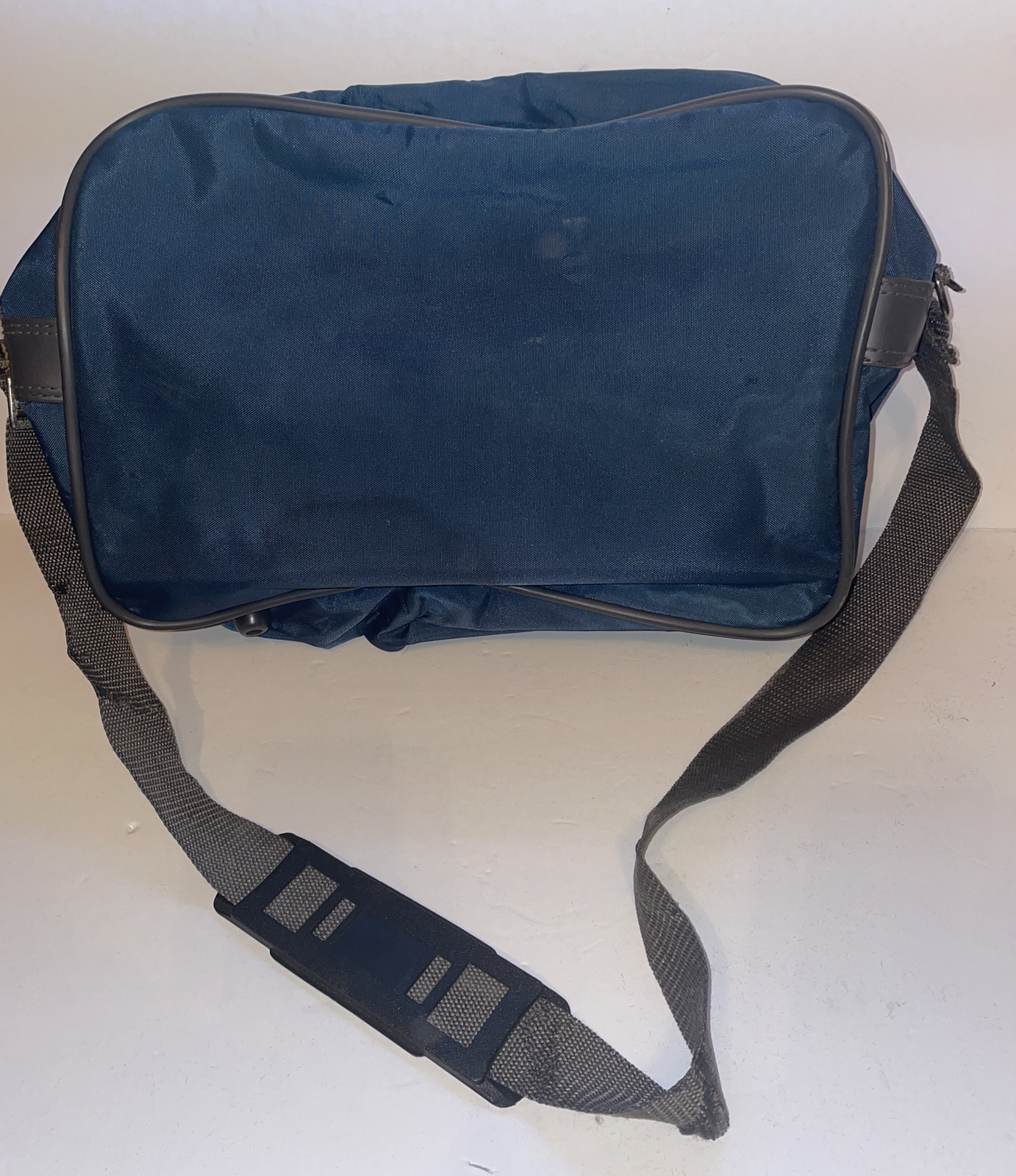 American Tourister Blue Canvas Carry On Bag Shoulder Strap Luggage Tag Footed