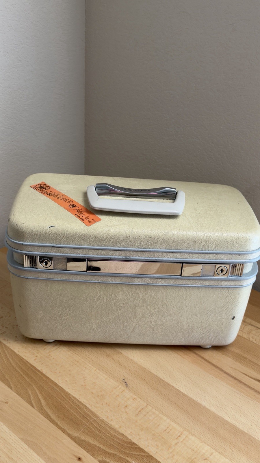 Vtg Samsonite Silhouette Train Case Luggage Makeup Tray Mirror Beige Travel Tote