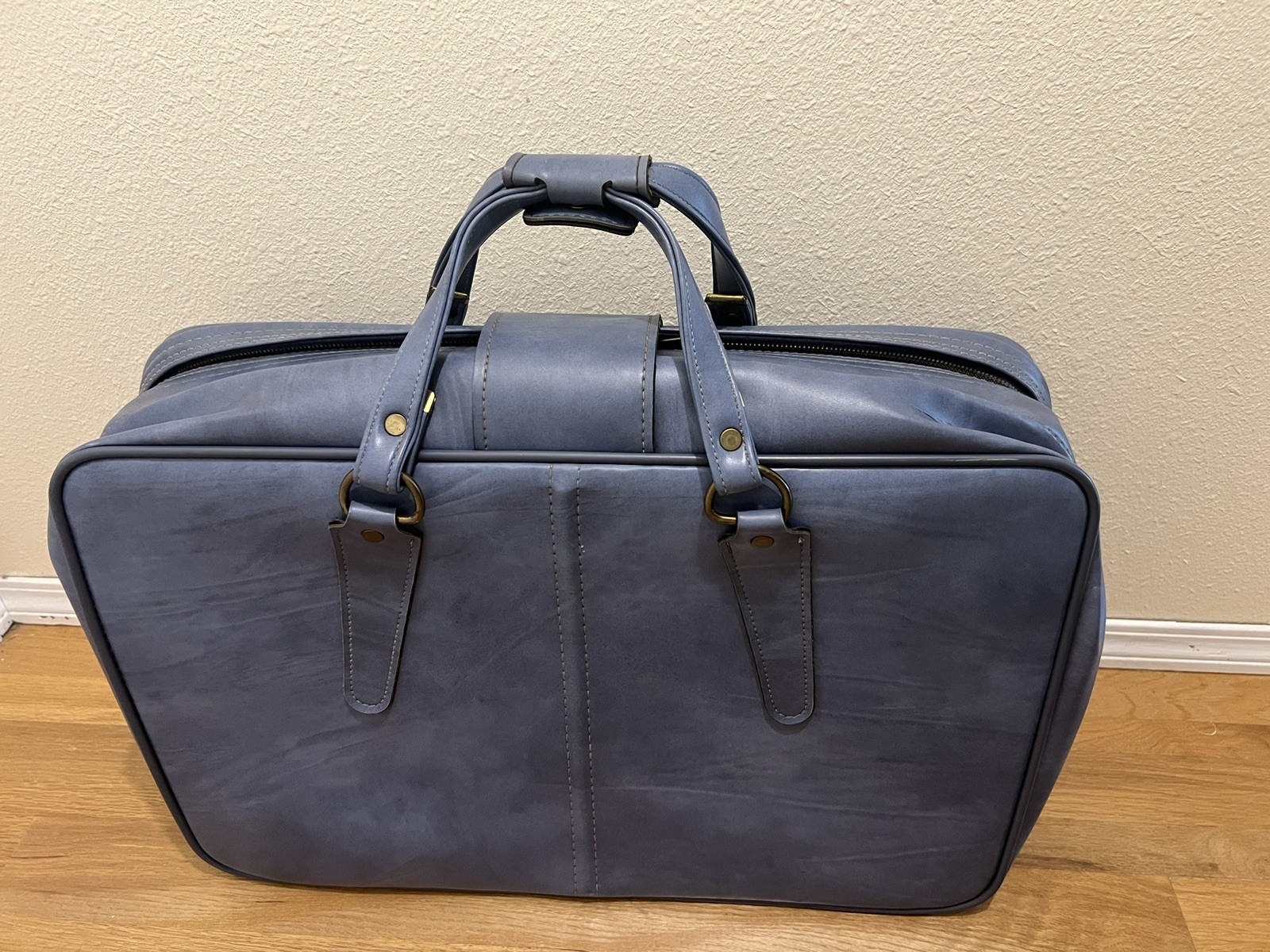 1960s Mid Century Baby Blue Soft Soft Side Suitcase. 25x16x7