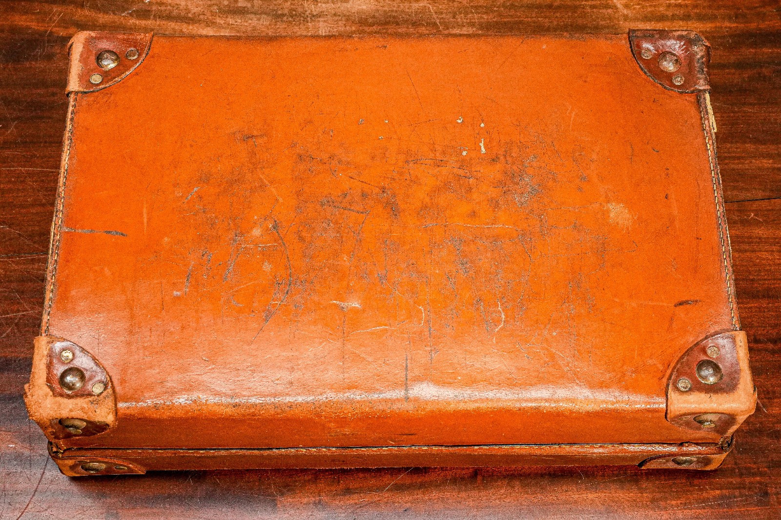 Timeless Character Antique Leather Suitcase Travel Luggage Home Decor Prop