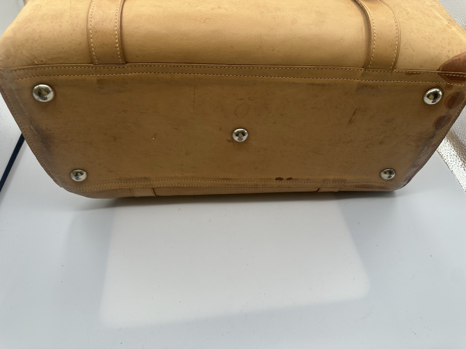 Vintage Tan Natural Leather Hand Luggage Satchel Bag