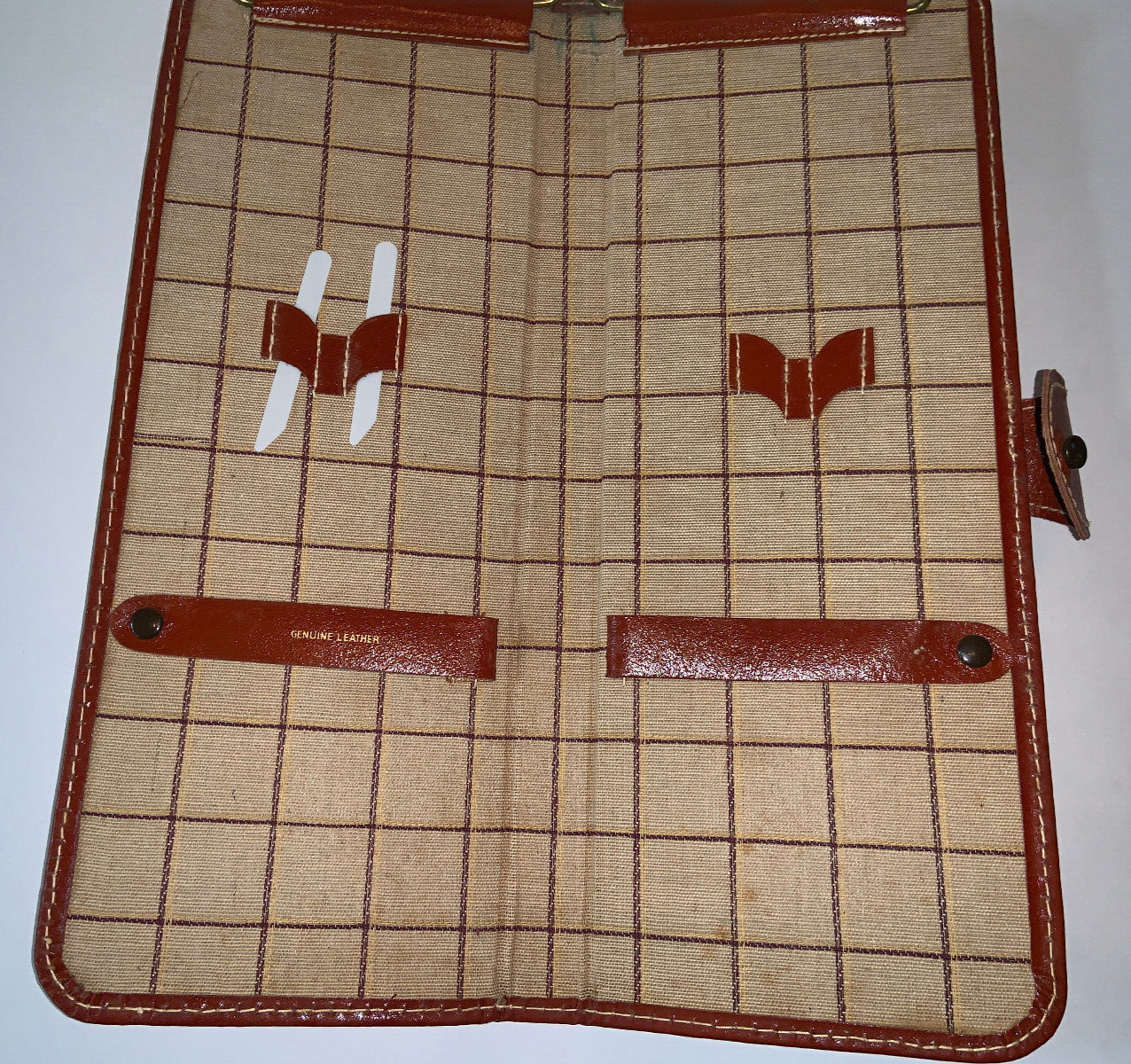 Vintage Brown Stitched Leather Necktie Holder MEASURES: 15 1/8″ Length X 5 3/8″