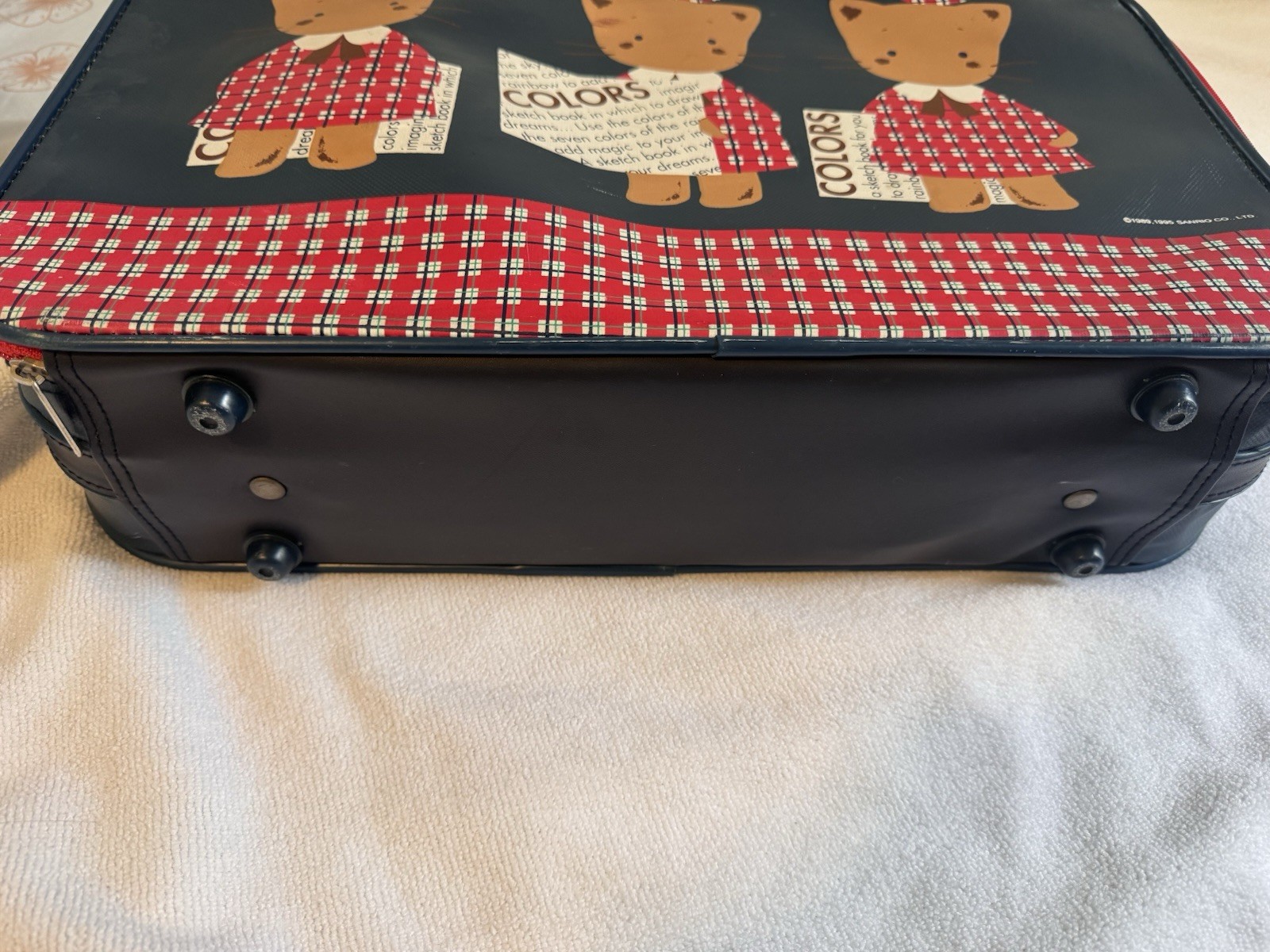 Sanrio Vintage Kid’s Luggage Cat Design Soft Vinyl Red Navy 1990s