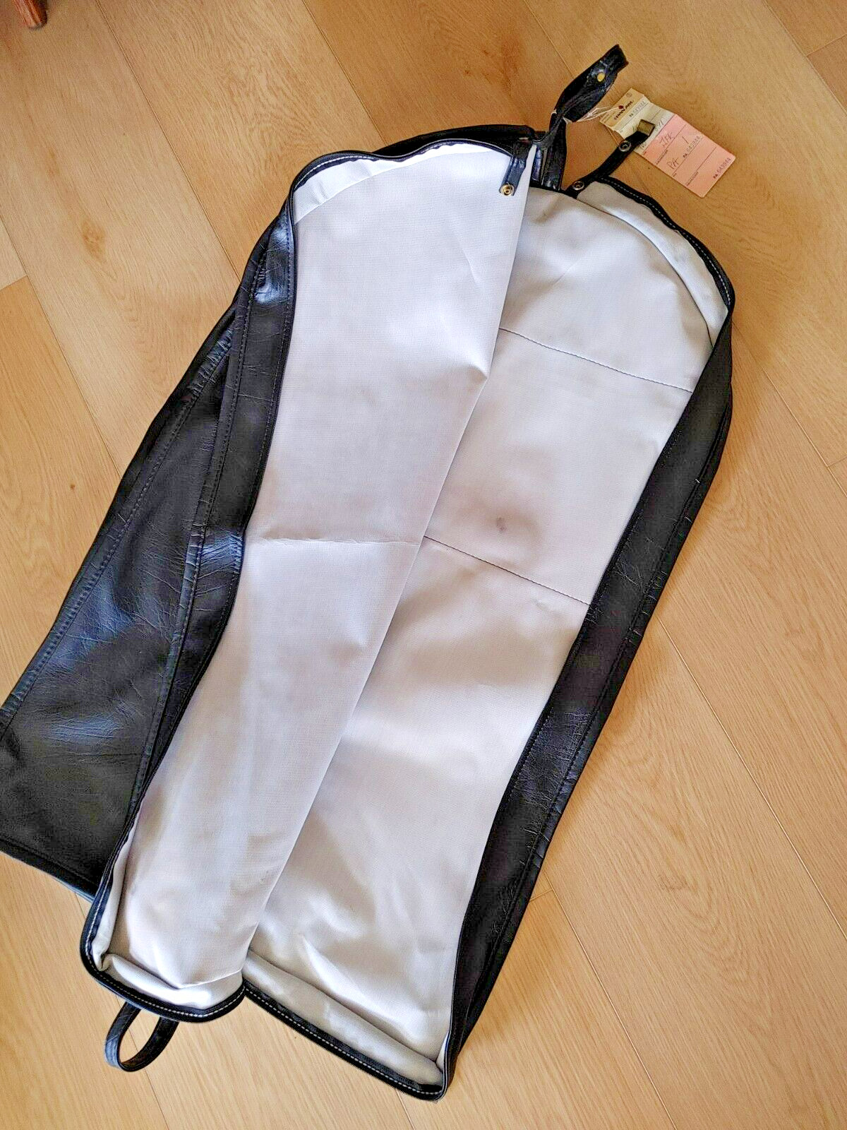Vintage Leather Garment Suitor Folding Bag Zipper Unbranded Black