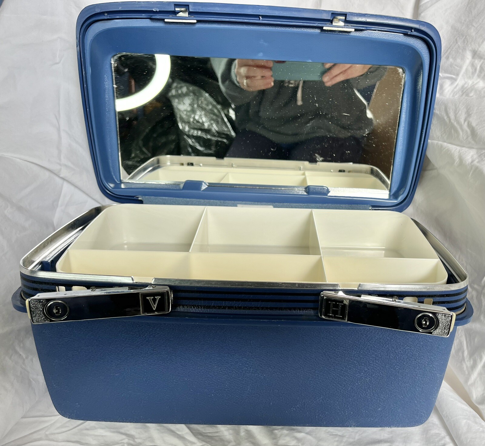 Vintage Samsonite Concord Train Case Blue Make Up Case w/ Mirror + Inner Tray