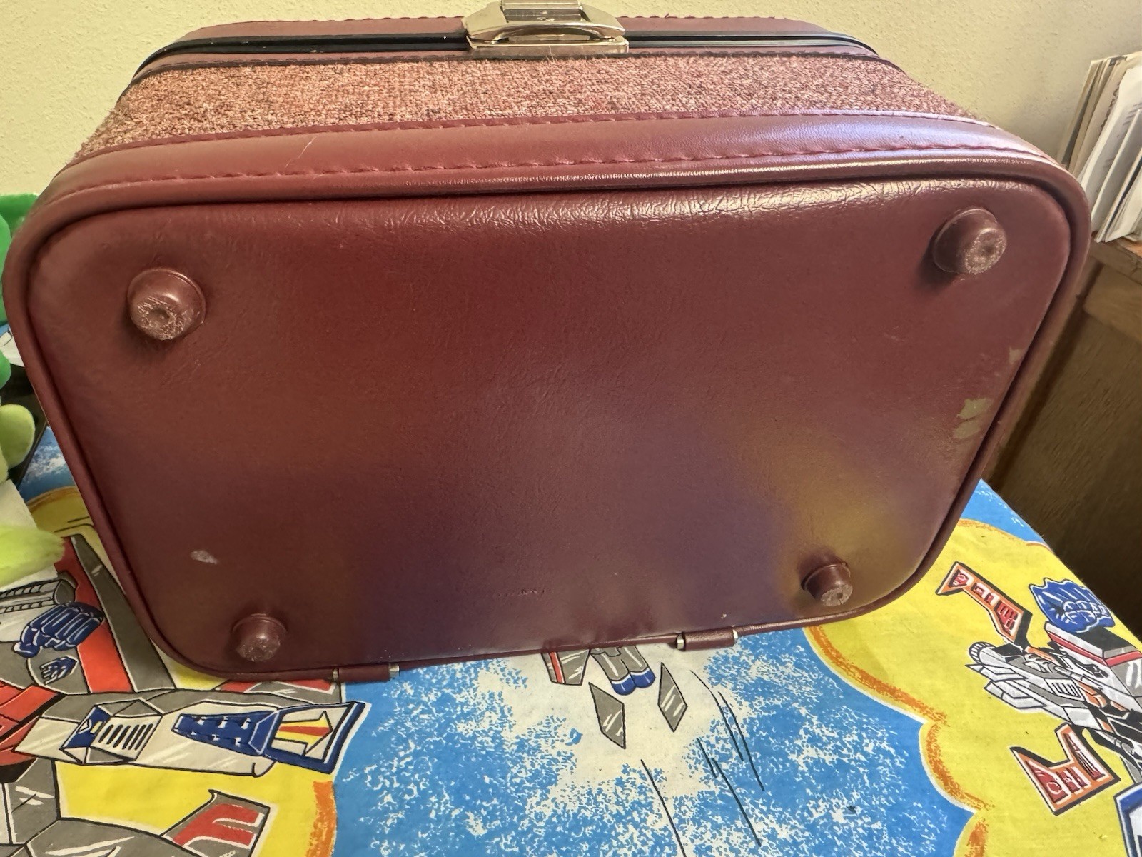 Vintage Train Case Burgundy Tweed with Tray & Mirror 12.5 X 8 X 7.5 Unbranded