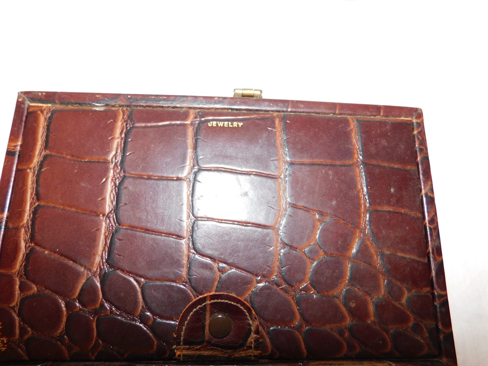 Vintage Shortrip Leather Vanity/Makeup Travel Case Top Grain Cowhide croc-look