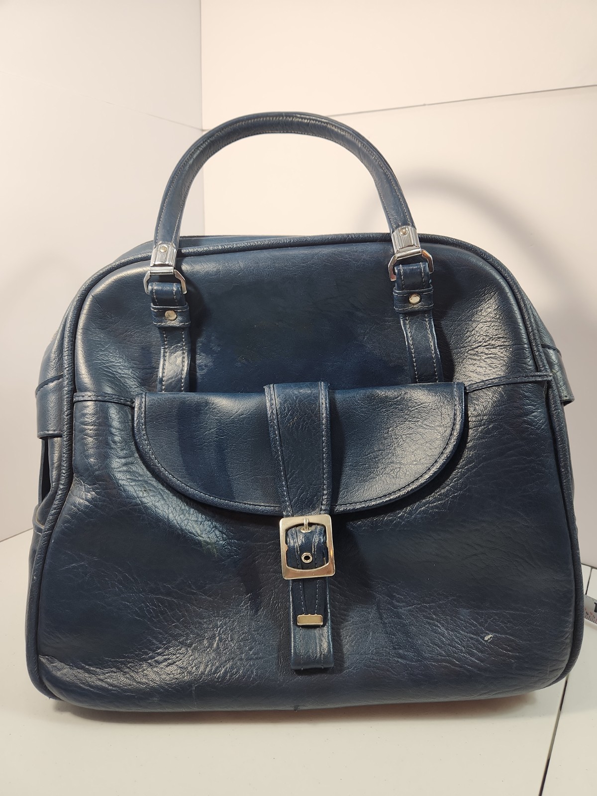 Vintage American Tourister Leather Doctor Bag Blue Travel Satchel Handbag