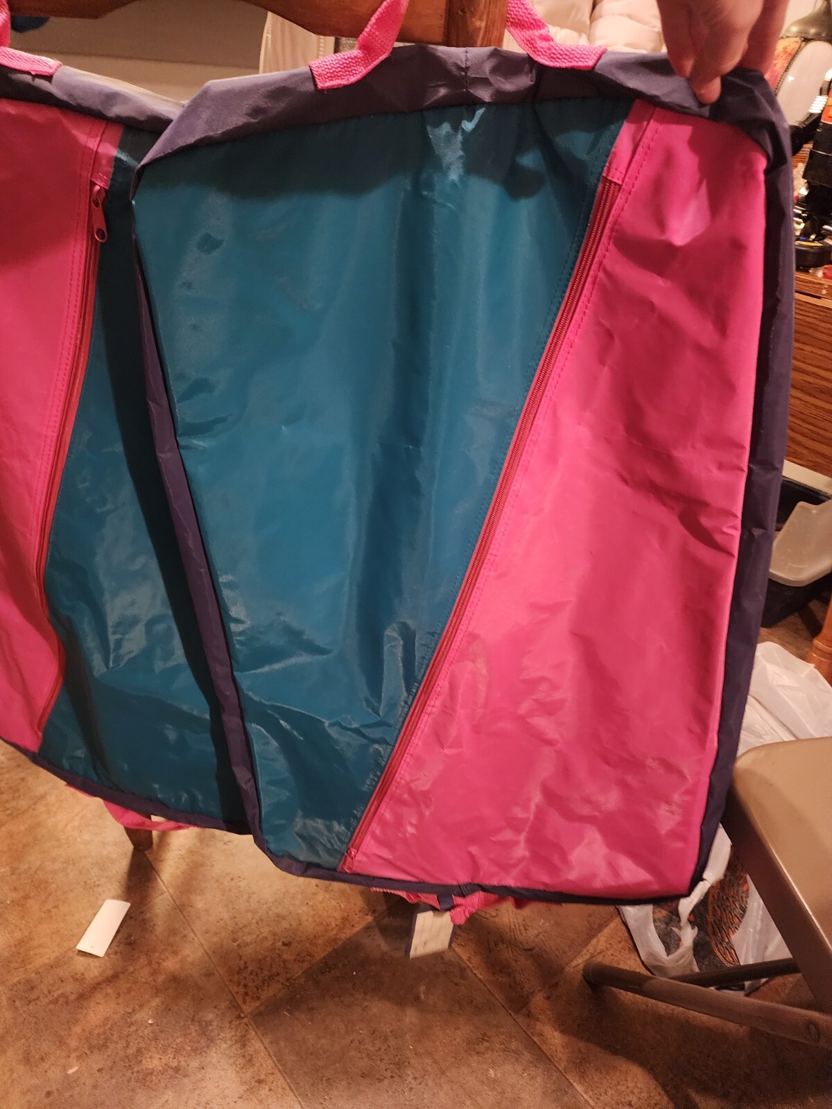 2 Vintage 1980’s Pink Color Block Hanging Roll Up Garment Bags. Stranger Things