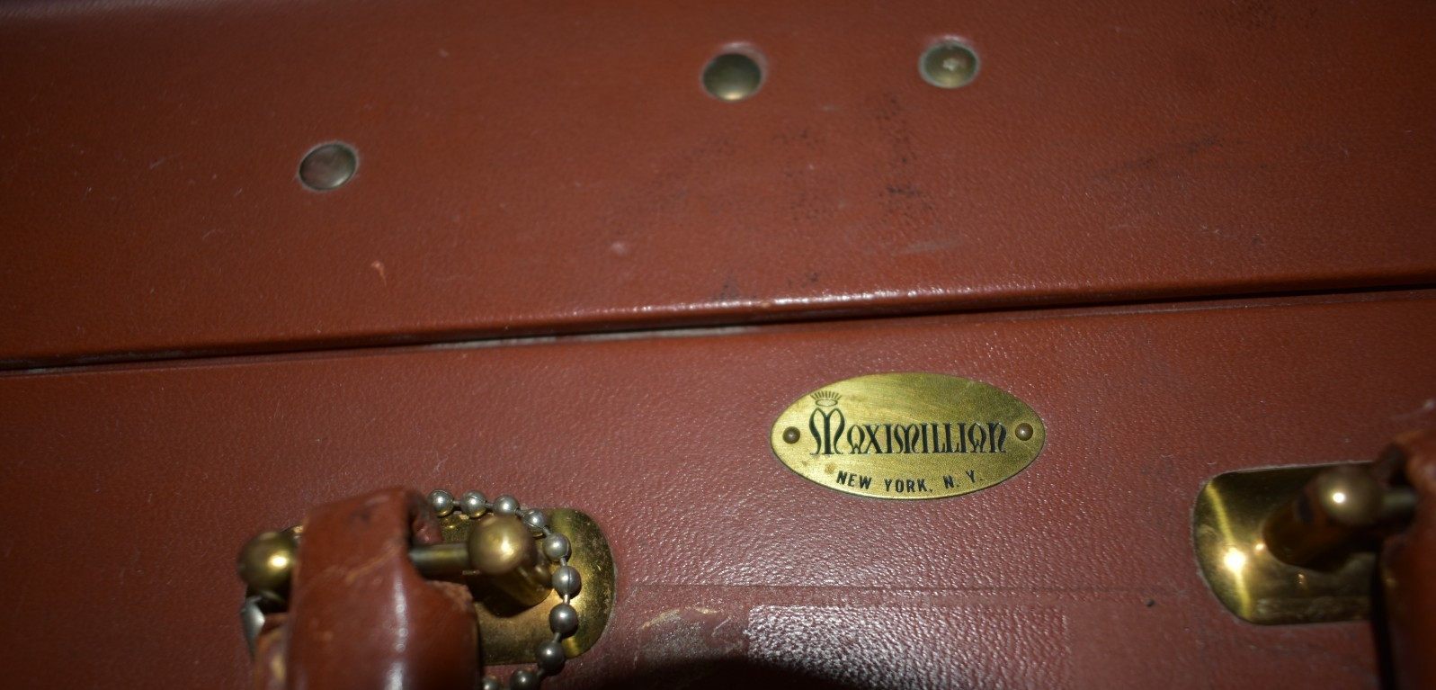Vintage Maximillian NY Suitcase Train Case Burgundy Satin Lined Luggage Retro