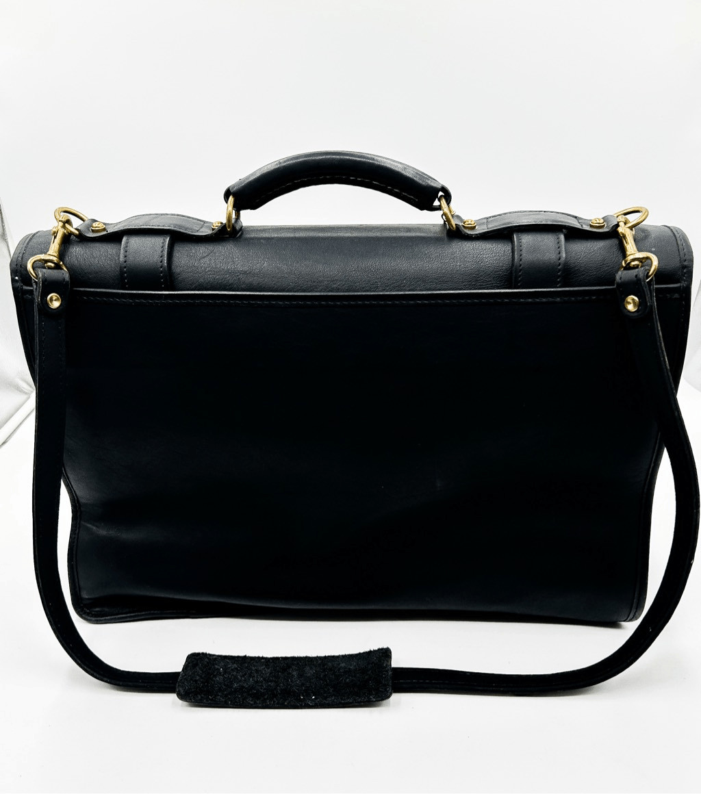 Jack Georges Black Leather Brass Vintage Briefcase Satchel Messenger Bag