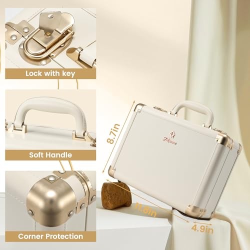 Lighted Makeup Case with Detachable Tray Makeup Box Beige Vegan Leather