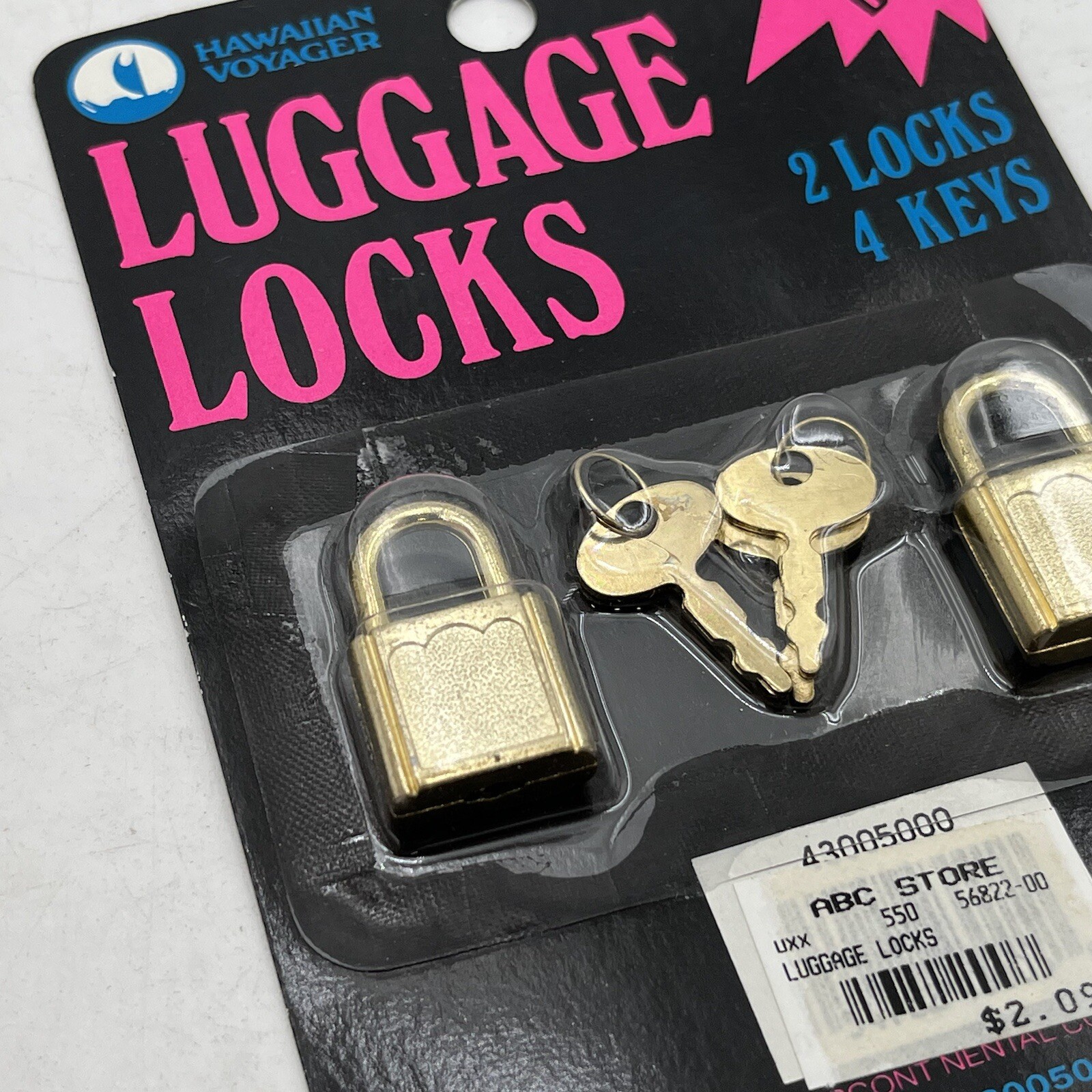 2 Small Vintage Hawaiian Voyager ABC Store Luggage Locks With 4 Keys New NOS
