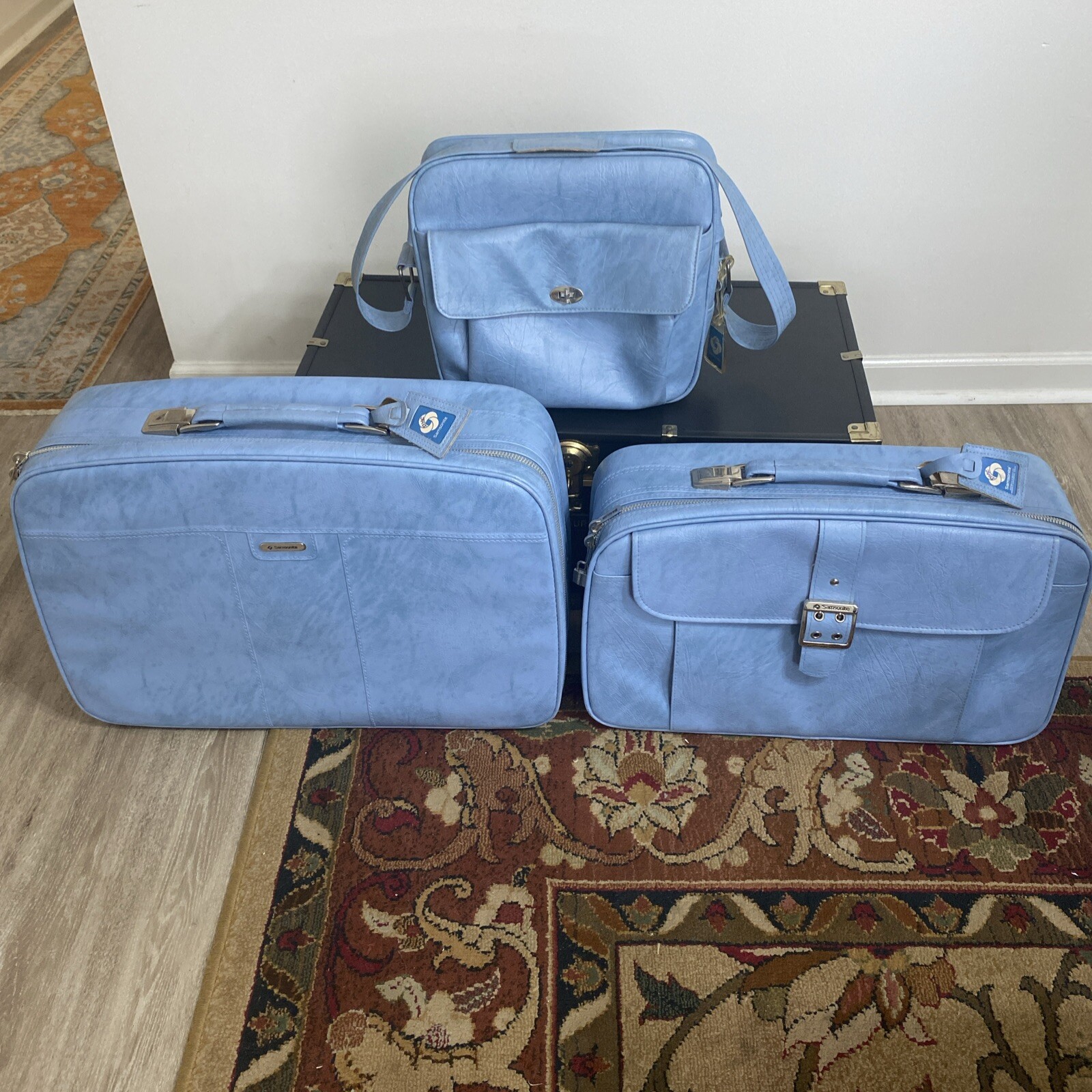 Vintage 80’s Samsonite Cordoba/Profile Handbag Blue Suitcase Luggage Set