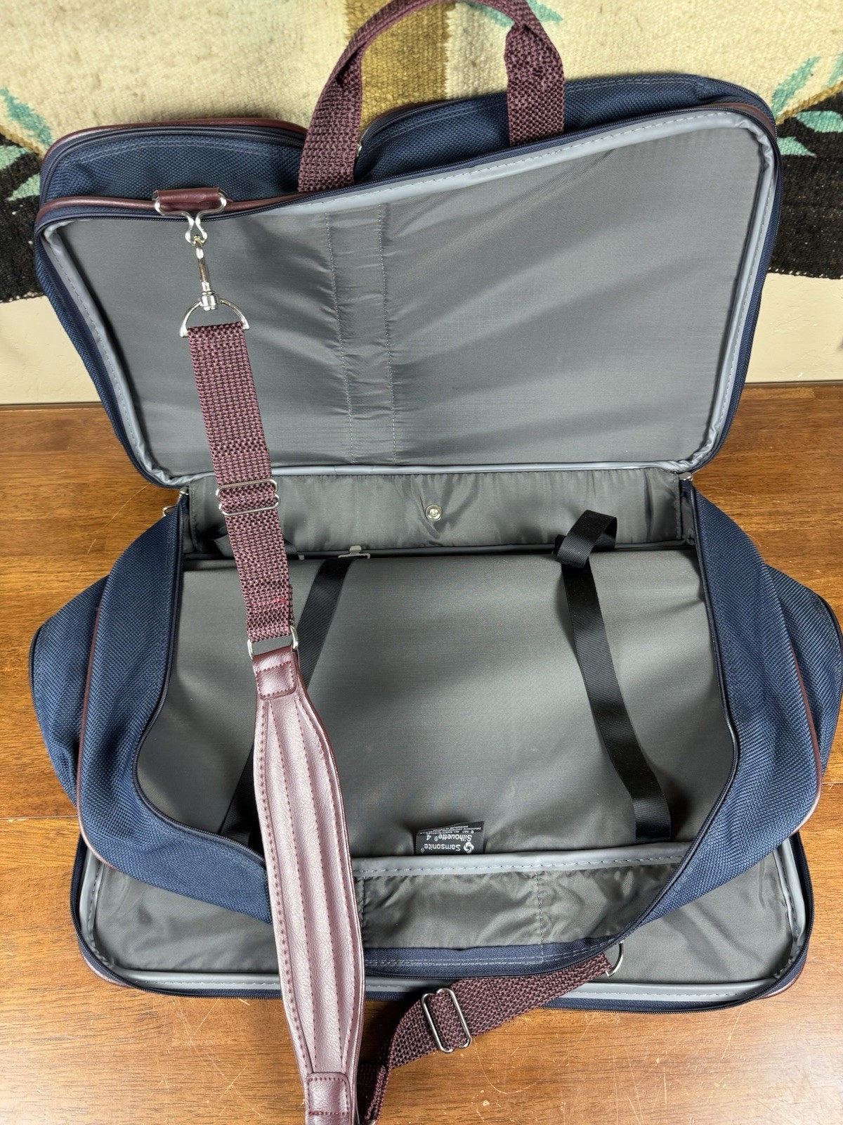 Vintage Samsonite Silhouette 4 Blue Burgundy Briefcase Travel Bag 1987 w/ Lock