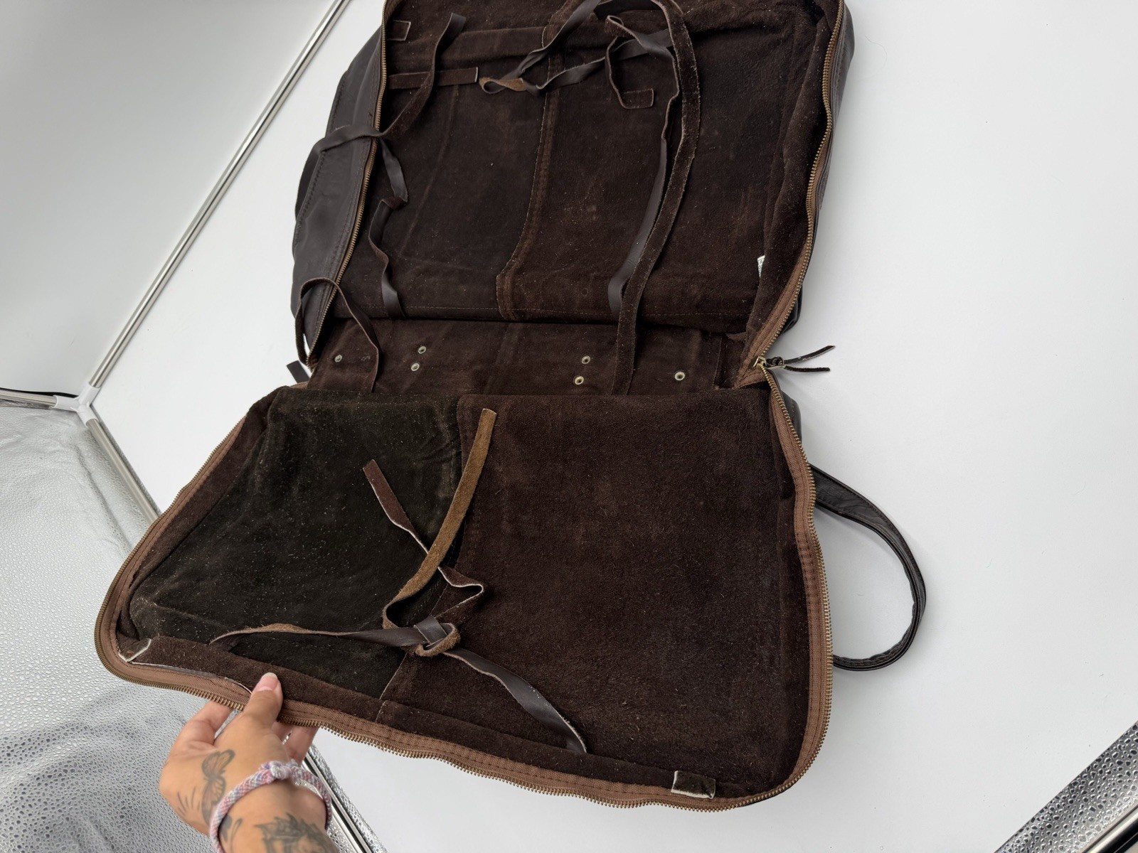 Vintage Genuine Leather Garment Bag Brown Foldable Travel Suit Carrier Colombia