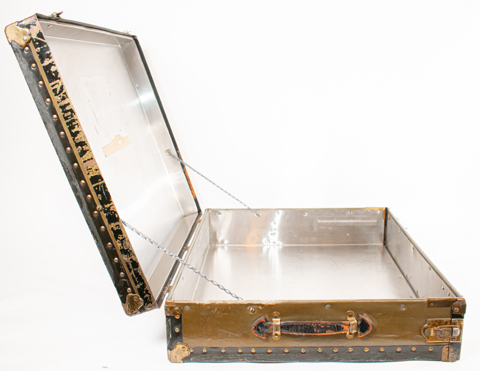 VTG Unique Metal Lined Trunk Case w Hinged Front Panel – Military/Civil Defense?