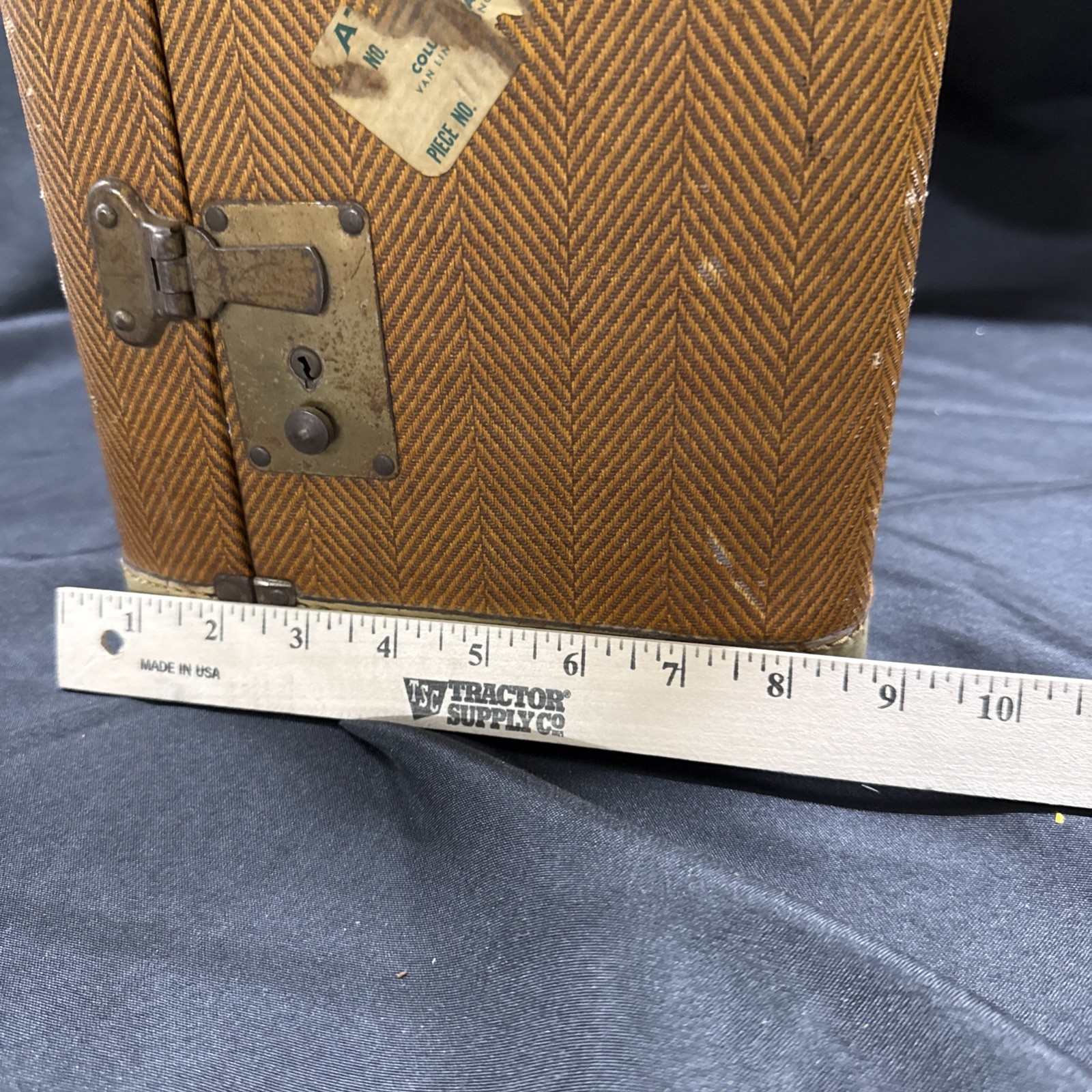 Brown/Yellow Tweed & Light Leather 40-50s Atlas Suitcase Luggage 29x16x9”