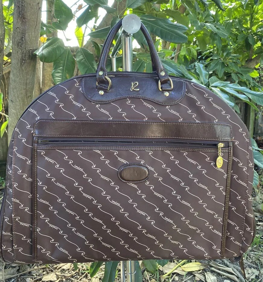 VTG Rimini by ACE Monogram Garment Bag Brown Travel Luggage Suit Carrier Japan