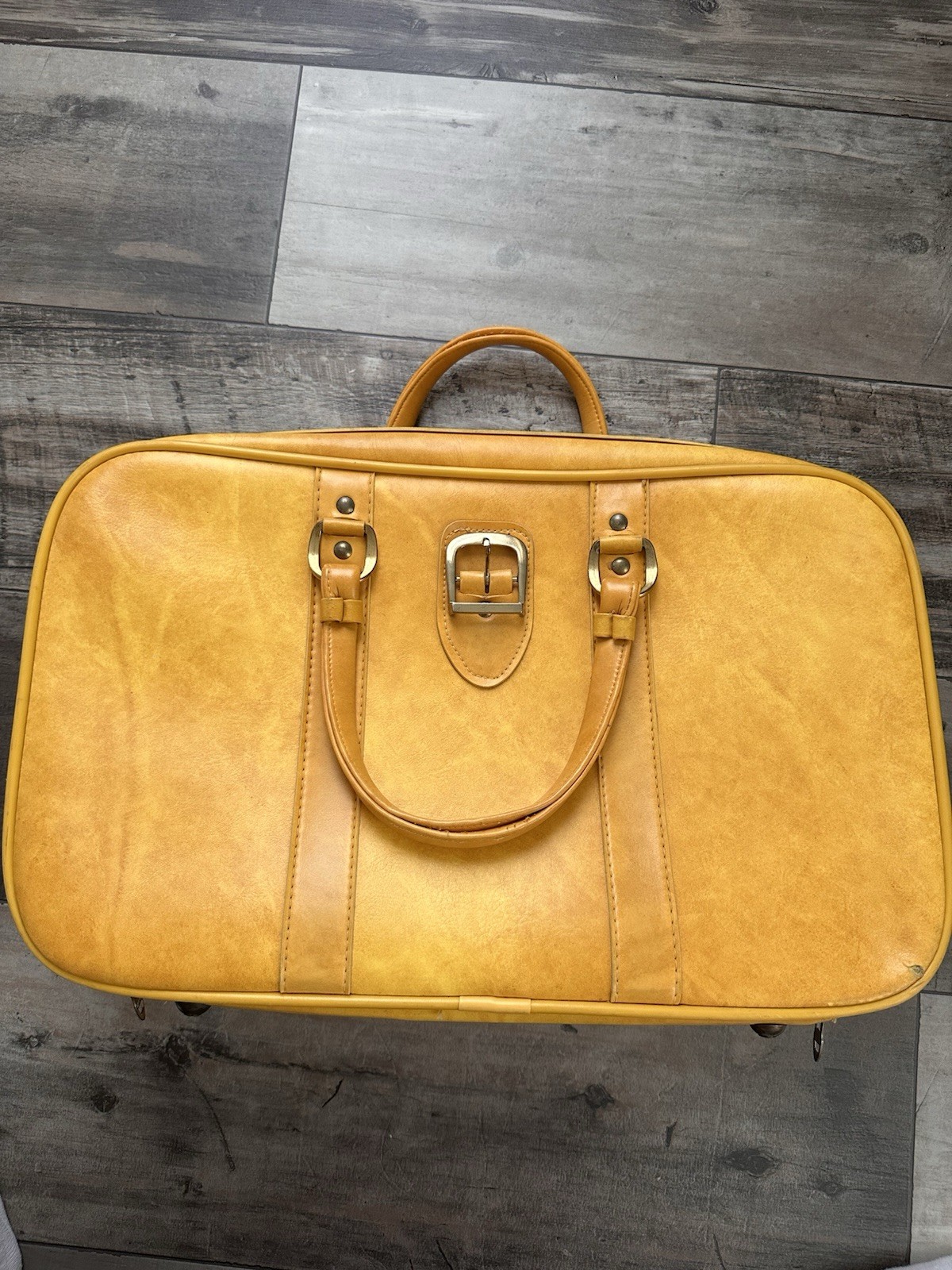 Vintage 70s Mustard Yellow Talon Zip Travel Bag Retro Weekender Carry On
