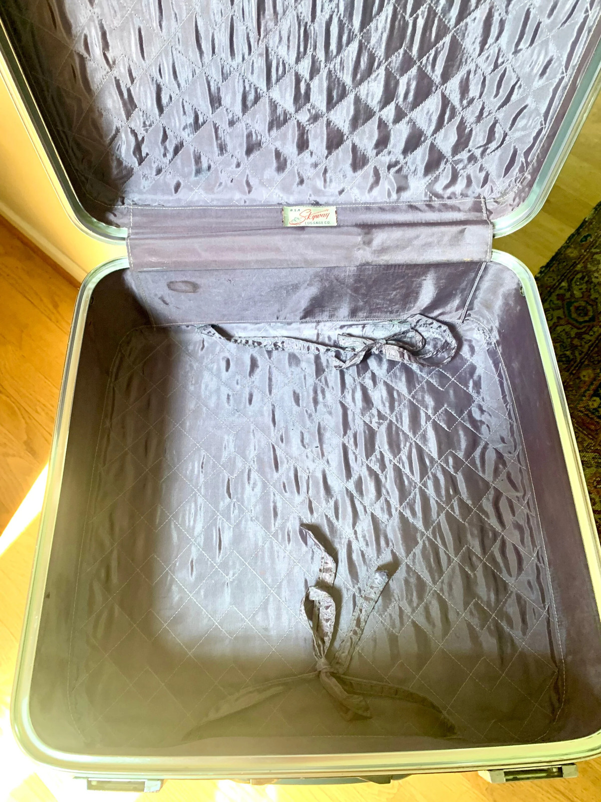 Vtg Square Blue Hardshell Suitcase | Mid Century Skyway Vinyl Travel Case
