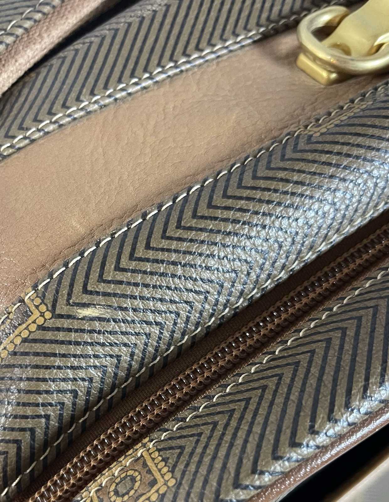 French Texier Gladstone Luggage Herringbone Coated Canvas Cowhide Suitcase VTG