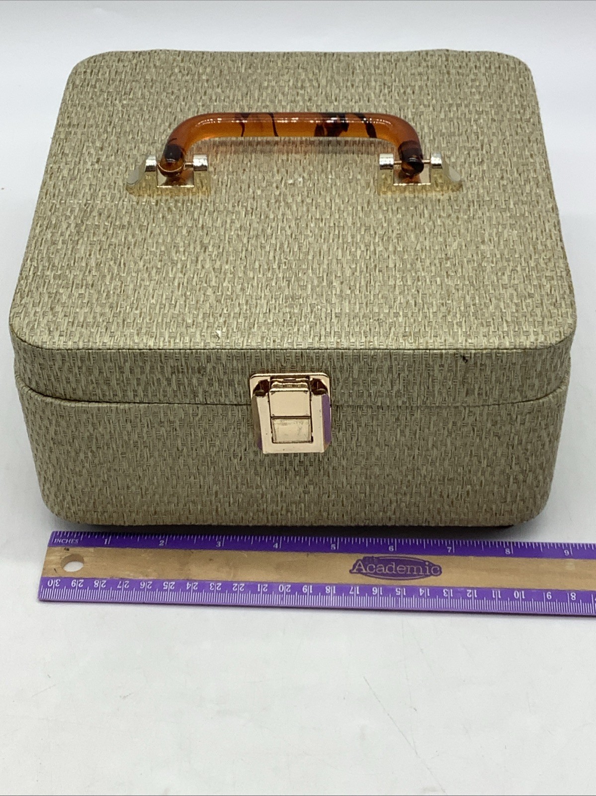 Vintage Train Makeup Case Tortoise Shell/ Lucite Handle Unbranded