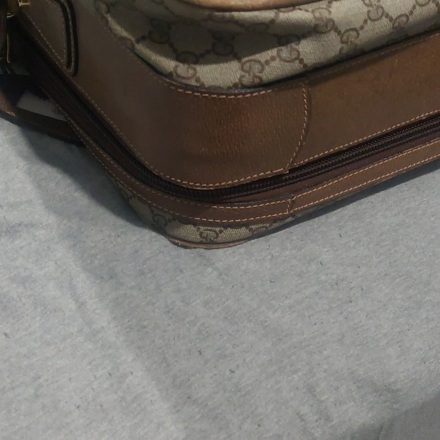 Vintage Gucci Brown Leather Canvas Monogram Suitcase